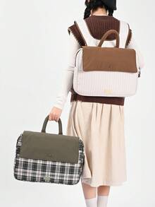 New High-Quality Fashion Women's Laptop Backpack, Large Capacity 11.6 Inch Tablet Storage, Plaid Striped Patchwork Dual-Shoulder Bag, Built-In Laptop Compartment & Multiple Pockets, Breathable Padded Straps, Suitable For School, Work Commute, Short Trips - Multicolor - View 3