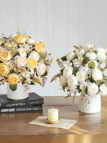 1pc/3pcs Purple Artificial Hydrangea Peony Rose Flower Bouquet, Home Decor, Wedding Bridal Bouquet, Valentine's Day Gift - White - View 3