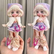 OB11 娃娃服装 8 件套：复古格子毛绒外套、牛仔背带裤、可爱小熊连帽衫、多款可互换配件（不含娃娃和鞋子） - 彩色 - 查看 3