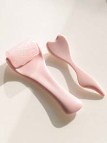 2pcs Pink Beauty Tools Skin Care Massage Gua Sha Tool + 304 Stainless Steel 20-Ball Facial Massage Stick, Women Beauty Gift Set - Multicolor - View 6