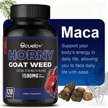 Bcuelov Epimedium Capsules, 1590 Mg Per Serving, Containing Saw Palmetto Berry Powder And Ginseng Root Powder, Supports Energy Levels, 120 Capsules. - 1 Bottle - 查看 1
