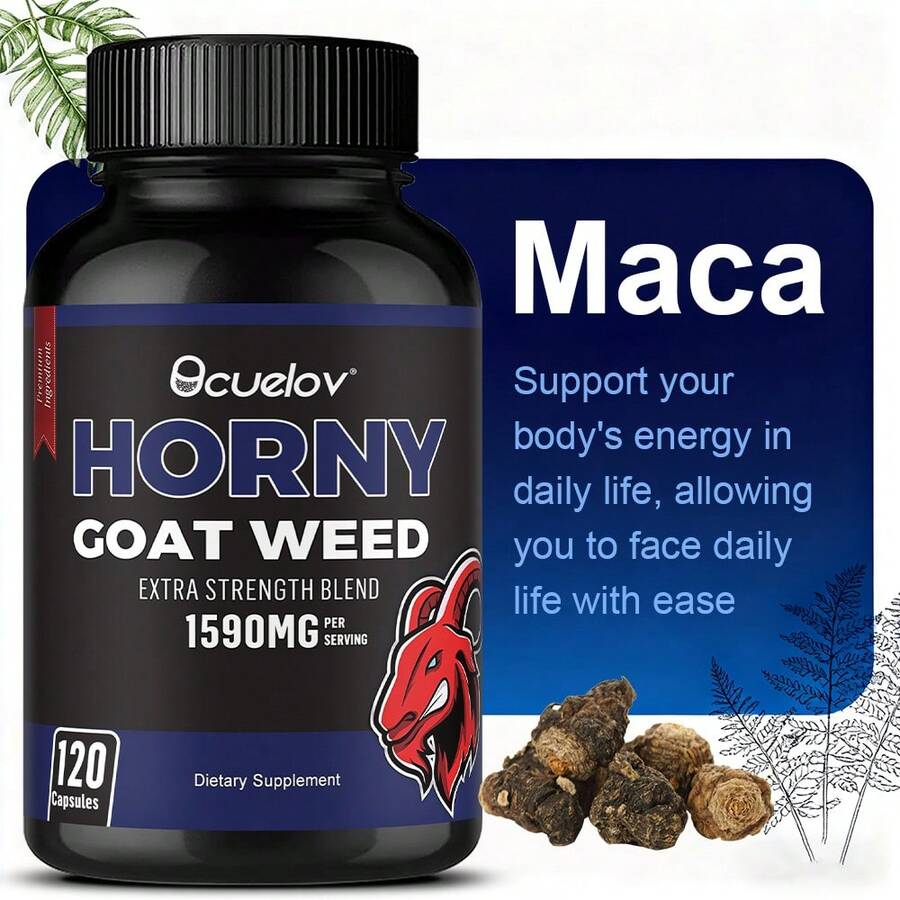 Bcuelov Epimedium Capsules, 1590 Mg Per Serving, Containing Saw Palmetto Berry Powder And Ginseng Root Powder, Supports Energy Levels, 120 Capsules. - 1 Bottle - 查看 1