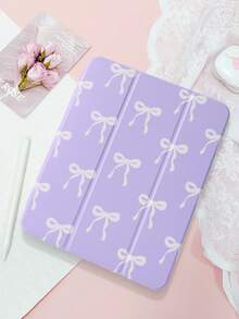 紫色底白色简约蝴蝶结图案保护套，兼容 iPad (A16) 11 英寸第 11 代（2025 年款）、iPad 10.2 英寸（2021/2020 年款）、iPad 第 10/9/8 代、三星 Galaxy Tab A8 10.5 英寸（2022 年款），平板电脑保护套带笔槽，支持自动睡眠/唤醒功能。 - 紫色 - 查看 3