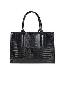 2025 New Crocodile Embossed Shoulder Bag, Retro Handbag Tote Bag, Large Crossbody Bag - Black - View 2
