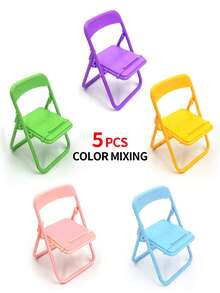 2/5个装办公椅手机支架，通用纯色支架，装饰办公椅支架，创意迷你椅手机支架，可爱办公凳支架，便携式斜挎手机支架 - 彩色 - 查看 7