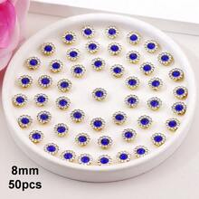 50 piezas/paquete, 8mm, 10mm, 12mm, 14mm, modelos mixtos, brillantes cristales de rhinestones con diseño de flor, base dorada, cristales de rhinestones brillantes adhesivos planos DIY para coser - multicolor - Ver 59