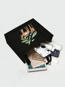 Linen Tote Bag, Including Two Camels And Coconut Tree Pattern Printing Tote Bag And A Printed Small Bag, Letters, Flowers, Personalized Gift Package, Eid Combination Of Small And Large Bags, Family Reunion Devout,Suitable For Weddings, Birthdays - Multicolor - View 9