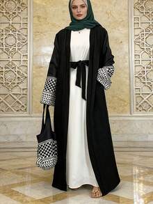 Arab Turkey Middle East Muslim Fashion Women's New Cardigan Robe With Mini Bag - Black - View 2
