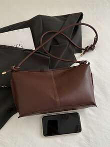 纯色灯芯绒面料时尚百搭女士简约休闲单肩包，适合街头、旅行和日常使用。 - 咖啡棕 - 查看 4