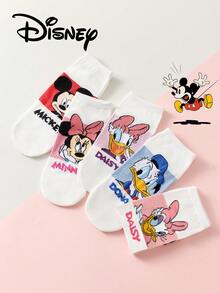 Disney 5双装男女通用短袜，米奇、米妮、唐老鸭、黛丝卡通图案，新颖透气时尚袜，夏季礼物 - 彩色 - 查看 3