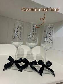 Personalized Champagne Flutes, Customized Champagne Glasses For Bride And Bridesmaids - Reusable, Machine Washable, Customized Champagne Flutes With Bow/Bride And Bridesmaid Wedding Party Glasses - Multicolor - View 3