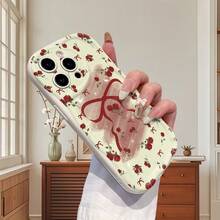 1个时尚玫瑰蝴蝶结设计不规则奶油色手机壳，适合日常使用，兼容 17 Pro/17 Pro Max/17 Air/17/16e/16/15/14/13/12/11、Galaxy S23/S24/S25/S26、A57/A37/A17/A07、Redmi系列