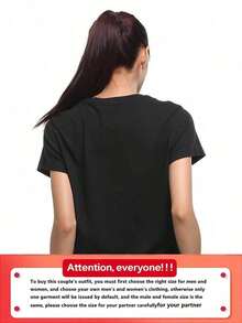 1PC Envío Local - Regalo de San Valentín, Camiseta de Pareja - Camiseta de Corazón Rojo a Juego para Parejas, Top Casual de Manga Corta, Perfecto para Él y Ella para el Día de San Valentín, Adecuado como Regalo - Mujeres - Negro - Ver 8