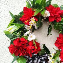 Red Geranium Wreaths For Front Door Year Round Outside, Artificial Spring Summer Wreath With Buffalo Bowknot Farmhouse Home Decor - Red - View 7