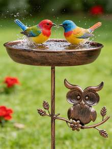 1件套复古铸铁鸟浴盆/喂食器组合 - 防锈五爪接地，经久耐用的手工金属材质，易于清洁，质朴的户外装饰，花园饮水盆，独立式鸟浴盆，经典庭院装饰，绝佳的节日礼物，适用于庭院、花园、稻田、农场 - 彩色 - 查看 2