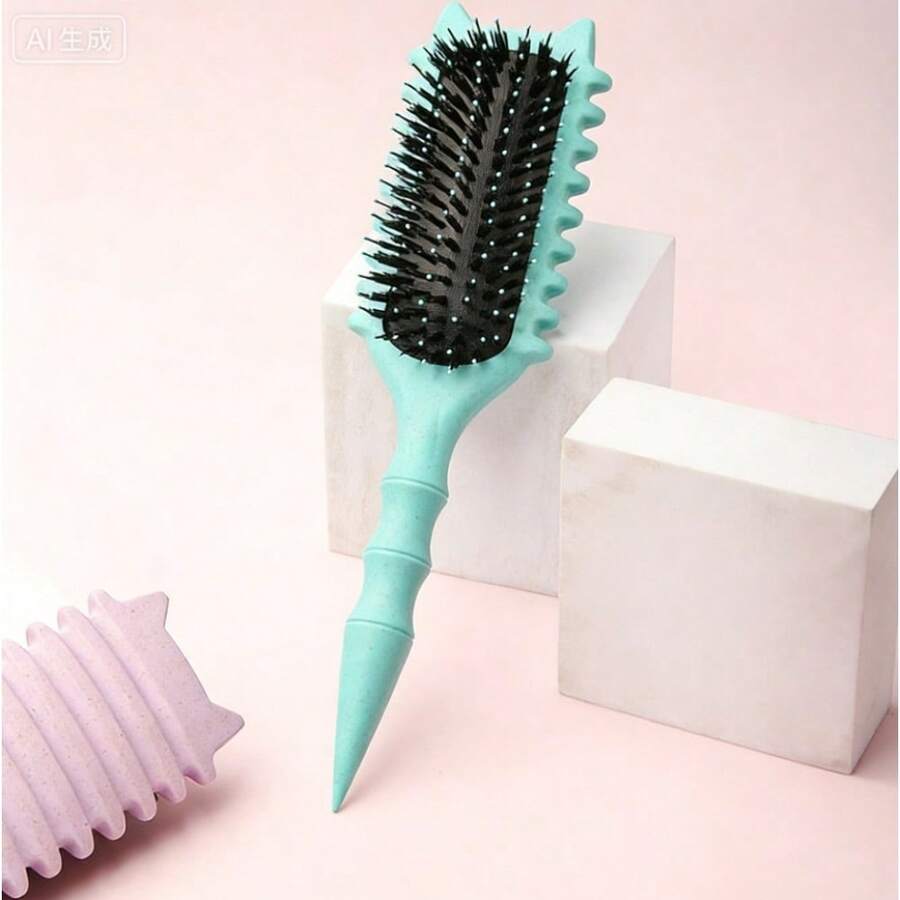 Professional Detangling Brush For Curly Hair - Wide-Tooth Comb For Defining Men & Women's Curls, Reduces Breakage & Frizz, Smooth Styling (Green, 1 Count) - Màu xanh lam - Xem 1