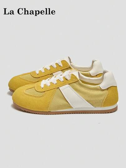 1双 La Chapelle 女士厚底系带软底休闲鞋，夏季低帮户外平底鞋，圆头低跟防滑纯色优雅软底徒步鞋，适合学生毕业照穿着，女士低帮皮质运动鞋