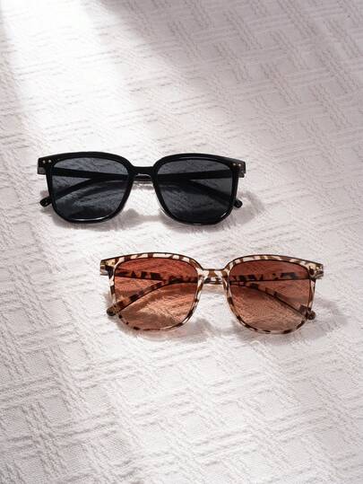 2 piezas Gafas de moda de alta gama con marco cuadrado retro, remaches y multicolor, estilo Y2K, adecuadas para la playa, vacaciones de verano, fiestas, viajes, accesorios para mujer, accesorios de playa para mujer