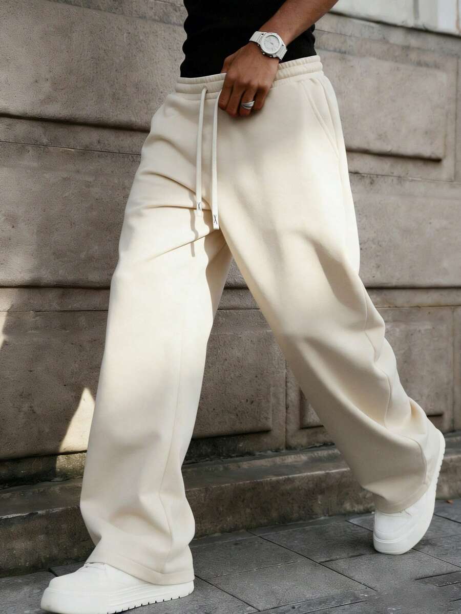 1 pieza Pantalones deportivos casuales de pierna ancha y cintura con cordón para hombres, otoño e invierno - Albaricoque - Ver 1