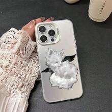トーンオントーンの小さいさな翼のある猫のケース、Apple 16 Pro Max、15 Plus、14 Pro、13、11、12、13、14、15、15 Pro、15 Plus、15 Pro Max、7 Plus、8 Plus、11 Pro、12 Pro、13 Pro、14 Pro、11 Pro Max、12 Pro Max、13 Pro Max、14 Pro Max、14 Plus、5を使う - 半透明シルバー2 - チェックする 2