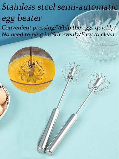 Hushålls rostfritt stål halvautomatisk äggvisp tryck och rotera äggkrämsmixer