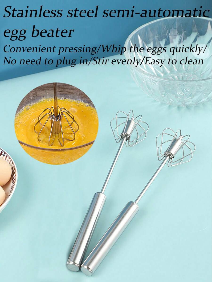家用不锈钢半自动打蛋器按压旋转式蛋奶搅拌器 - 銀色 - 查看 1