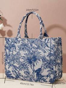 1pc Spring New Embroidered Jacquard Large Capacity Handbag Shoulder Bag (Pattern Random), Burgundy Tote Bag - Blue - View 2