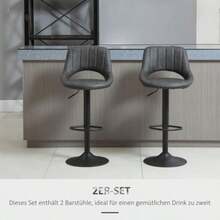 Bar Stool Set: 2 Swivel Kitchen Stools, Height Adjustable With Footrest, Leather-Look Upholstery And Metal Frame, 44 X 49 X 90-110 Cm, Grey | .De