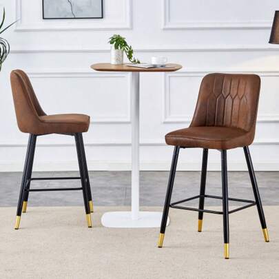 2er-Set Barhocker, 100 Cm High, Brauner Tech-Stoff Mit Schwarzem Metallgestell Und Bequemer Fußraste. In More Light Colors – The Ideal Wahl Für Ihre Hausbar.
