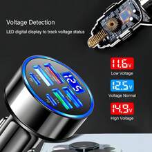 1pc Black 4-Usb Port With 2-Type-C Car Charger Adapter Featuring Led Display Of Voltage And Current - A - View 5