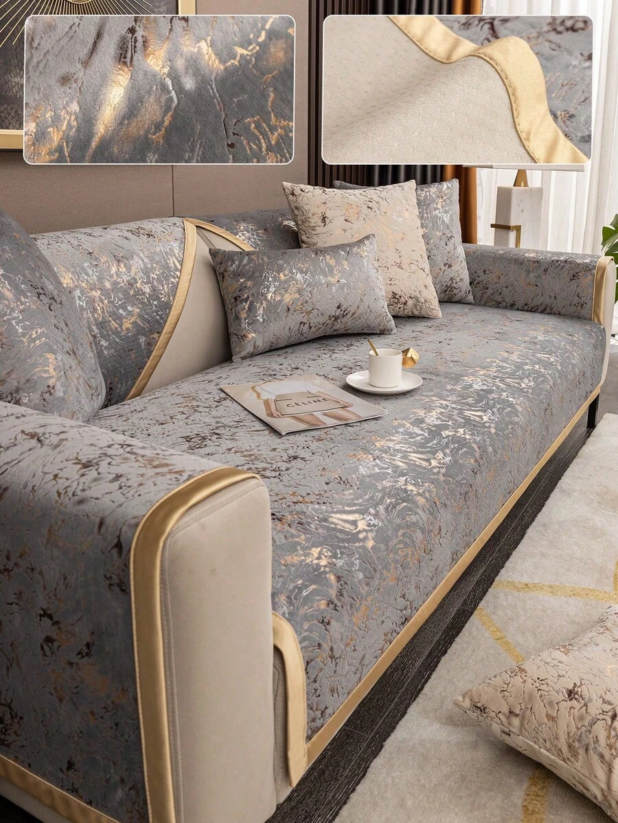 1 bộ bọc ghế sofa bằng vải chenille, bọc ghế sofa đa năng dùng được cả bốn mùa, bao gồm vỏ gối và bọc tựa lưng, bảo vệ ghế sofa, phù hợp cho phòng ngủ, văn phòng, phòng khách, trang trí nhà cửa. - Xám - Xem 1