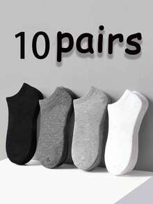 10/20pcs Men's 4-Color Casual Boat Socks, Plus Size Solid Color Minimalist Ankle Socks In Black, White, Gray, Versatile For Daily Wear - Multicolor - View 6