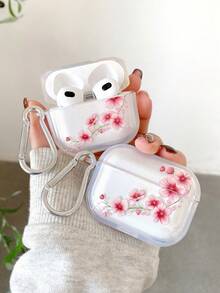 Spring Aesthetic Cherry Blossom Pattern Thick Shockproof Transparent Earphone Case - Comes With Silver Hanging Hook, Compatible With AirPods Case, Headphones, Pro 3 Case, Pro (2nd Generation), 3, Pro, 4 Case Cover - Clear - View 2