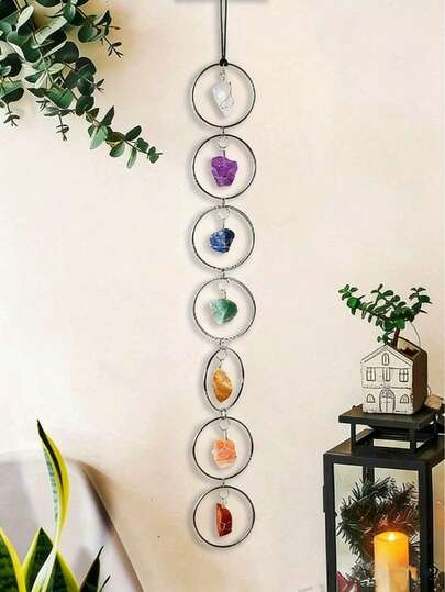7pcs Natural Chakela Stone Original Crystal Wall Decor Hanging Life Tree Wall Art Polished Gemstone Balance Wall Hanging - Original Crystal Decor For Spiritual Healing And Home Decoration, Raw Gemstone Wall Art For Meditation And Yoga