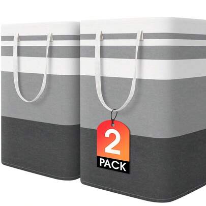 Large 2-Pack Laundry Baskets, Waterproof, Freestanding, With Reinforced Handles, Suitable For Laundry Rooms, Dormitories, Bathrooms, Bedrooms (Grey, 75cm Long X 2)