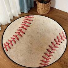 1pc Faux Wool Baseball Pattern Round Area Rug, Non-Slip Washable Carpet For Coffee Table, Office Desk, Bedroom, Living Room, Game Room - Multicolor - View 6