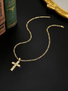 1件装奢华男士全镶钻耶稣十字架项链，个性化闪亮项链，配有3D耶稣受难吊坠，男士嘻哈项链，适合街头嘻哈装扮和宗教集会。 - 金黃色 - 查看 4