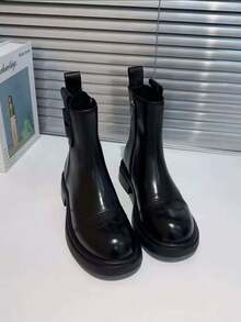 Botines de tobillo Chelsea para mujer, tacón bajo, estilo británico retro, con cremallera, para otoño/invierno - Negro - Ver 3