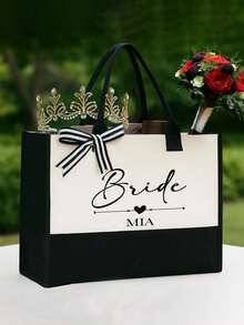 Personalized Canvas Beach Bag Tote Bag, Letter Print Tote Bag, Bridesmaid Gift Beach Bag, Customized Beach Bag, Women's Gift, Bride & Bridesmaid Customized Bag - Multicolor - View 4