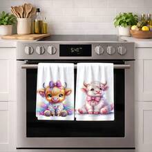 2/4 Pcs Set, Dish Towels, Highland Cow Printed Pattern Super Absorbent Microfiber Modern Towels, Cooking And Baking Tea Towels, Dish Cloths, Cleaning Rags, Hand Towels, Tea Towels, Ultra Soft And Highly Absorbent, Kitchen Decor, Gifts For Neighbors, Gifts For Mom, Birthday Gifts, Housewarming Gifts For Friends, Kitchen Essentials, Daily Necessities - Multicolor - View 4