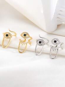 时尚法老恶魔之眼开口可调节精致指甲戒指设计几何指甲戒指，适合日常佩戴，女士 - 彩色 - 查看 5