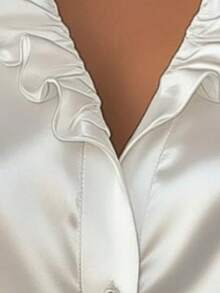 女士纯色涤纶纽扣衬衫，春夏办公穿着 白色 - 白色 - 查看 2