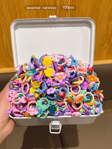 100pcs Cute Cartoon Hair Ties, Suitable For Daily Use Hair Accessories - Multicolor - View 3