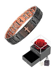 Men's Magnetic Copper Bracelet, Adjustable Size, Cross Design, Ideal Gift For Him, Fashion Accessory, Wearable Charm - Cross Bracelet - View 14