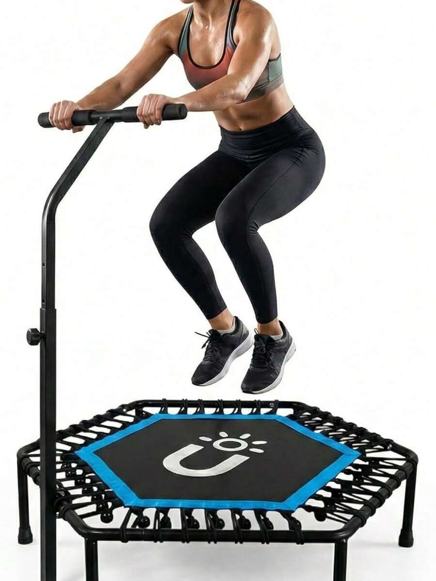 Amulay Trampolín Fitness Hexagonal 101 cm con Barra Ajustable – Brincolín para Adultos con 42 Ligas, Acero Anticorrosión y Capacidad 100 kg - Azul - Ver 1