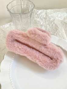 秋冬新款仿羊羔毛大号方形爪夹蓬松发夹，女士高端发夹 - 彩色 - 查看 8