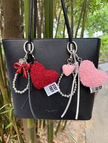 编织绳钥匙扣，带蝴蝶结吊坠，心形包包挂件，适用于背包、钱包、手提包，装饰配件，旅行必备，可爱钥匙挂绳 - 彩色 - 查看 6