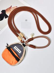 一套棕色手机防丢斜挎带+珍珠腕带+创意迷你背包零钱包，口红化妆包，可爱斜挎耳机收纳袋，女士小背包挂饰，兼容安卓及大多数智能手机，送给母亲、家人、朋友、孩子、生日、节日的礼物 - 棕色長短繩+小書包 - 查看 2
