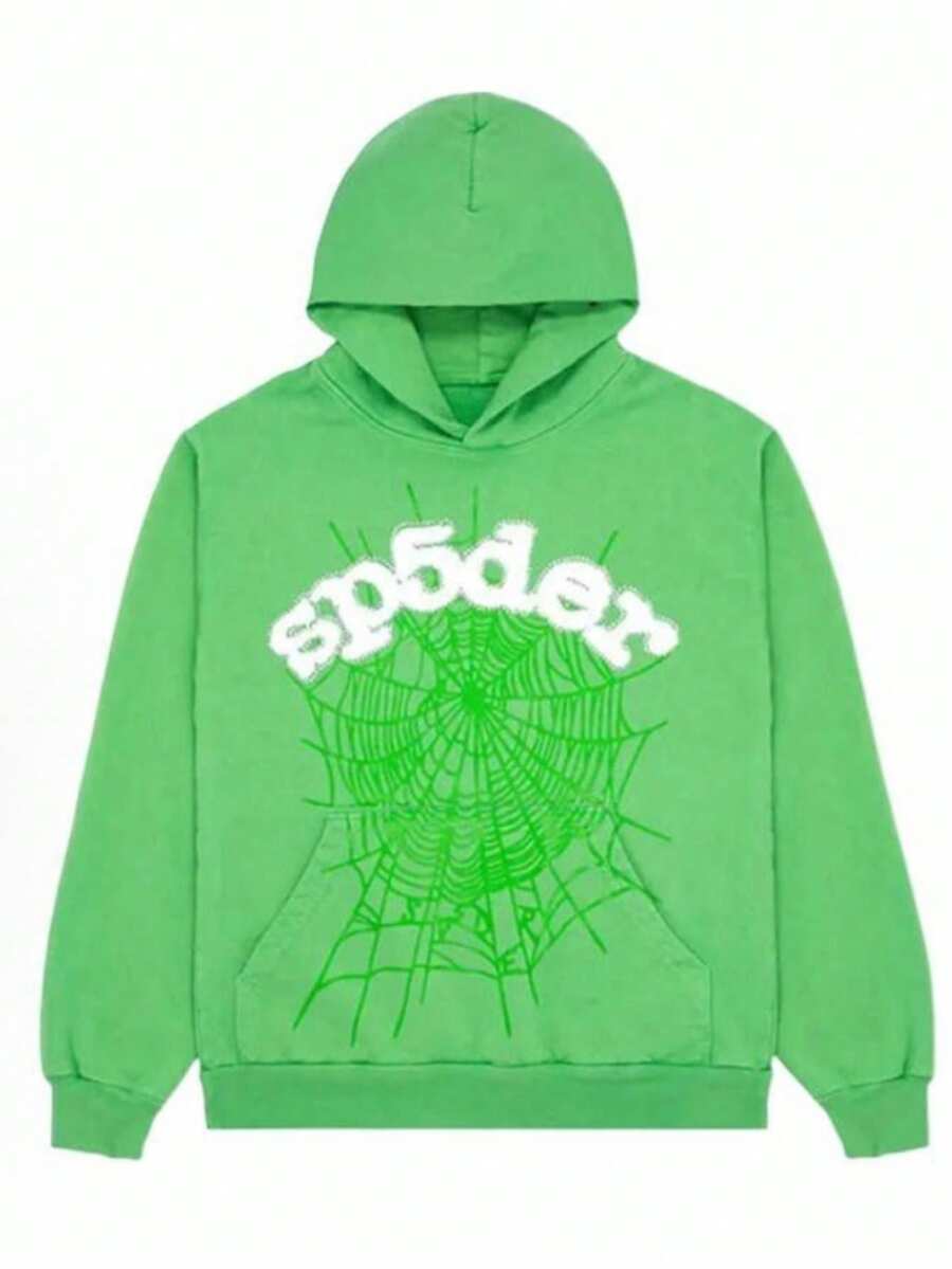 SP5DER Spider Worldwide Tracksuit Hoodie Set Cobweb Spider Style, Letter Print, Hip Hop Hoodie Set,Long Sleeve Fashion Sweatshirt, Hoodie Pant Casual Tracksuit Long Sleeve Athletic Suit, Couple MatchingDesign, Designed For Both Men And Women.Sportswear Set - Green/hoodie - 查看 1