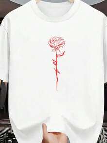 Men's Shirt With Pink Red Print, 100% Cotton, Women's And Men's Summer Fashion, Short Sleeve - 白色 - 查看 3